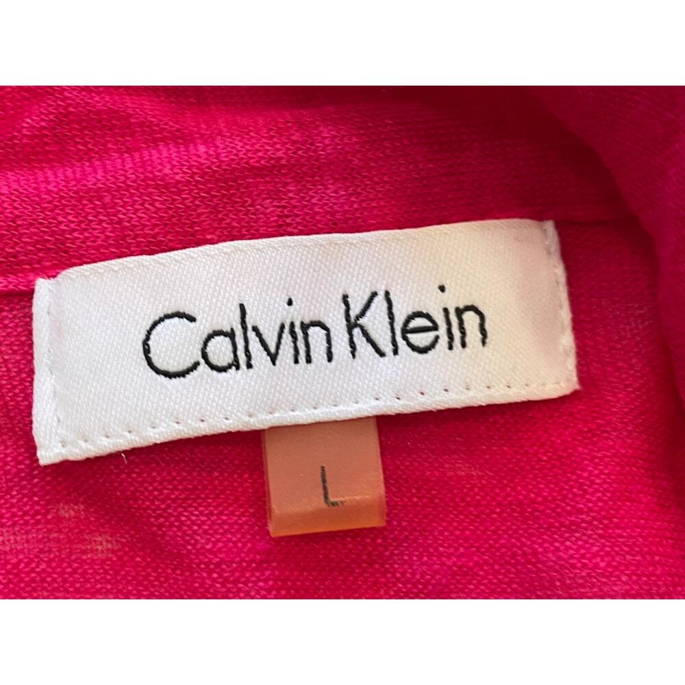 Calvin Klein Pink/Fuscia Linen Open Front Cardigan, Wrap, Drape, Asymmetrical L - Picture 5 of 9